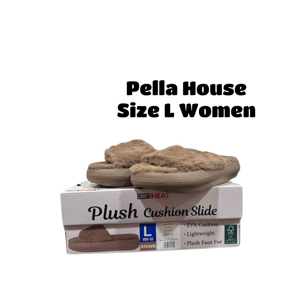 Degrees Slide Heat Cushion Women's Plush Slippers NEW Size L 9-10 Brown